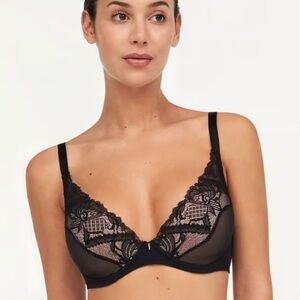 CHANTELLE Orangerie Dream Lace Contour Plunge Bra. 34DDDD.  Black. $25 obo.